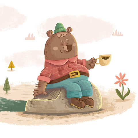 Coffee-Sipping Bear - Illustration