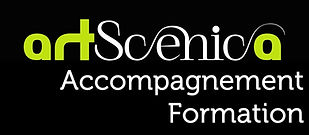logo artscenica pôle accompagnement et formation vert sur fond noir