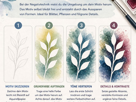 Aquarell Negativtechnik Blätter Schritt für Schritt mit Farbverlauf
