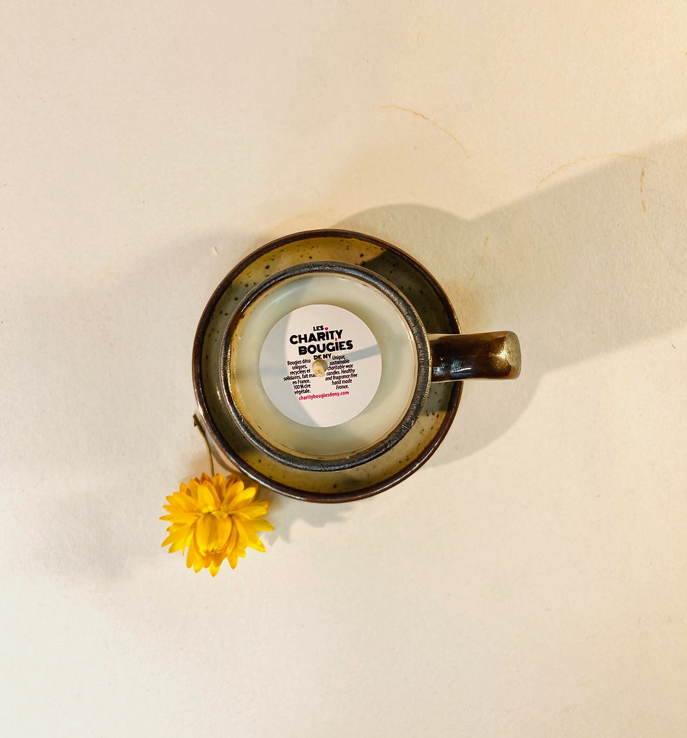 Bougie mini tasse vintage gris et brun. cire végétale. Les Charity Bougies