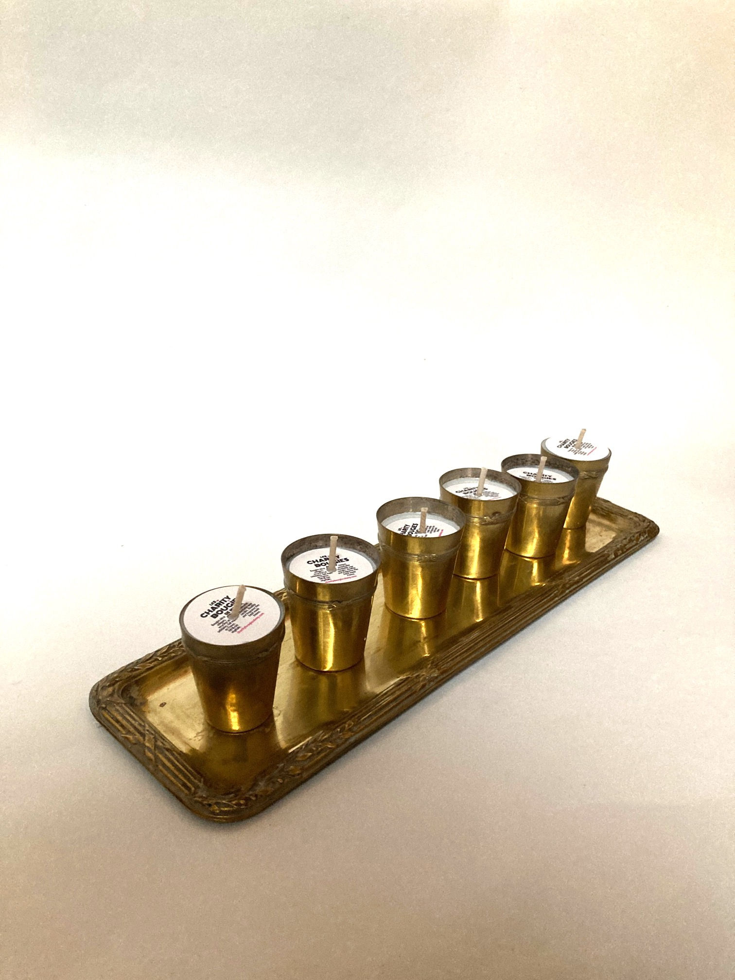 Bougies 6 mini timbales sur plateau doré