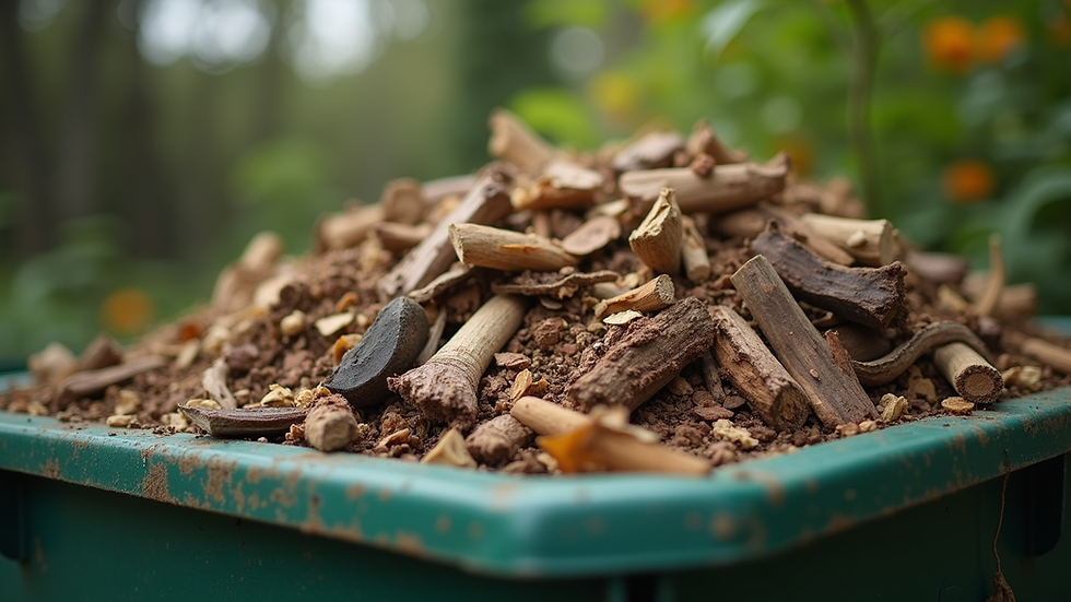 Eye-level view of a compost bin filled with organic waste