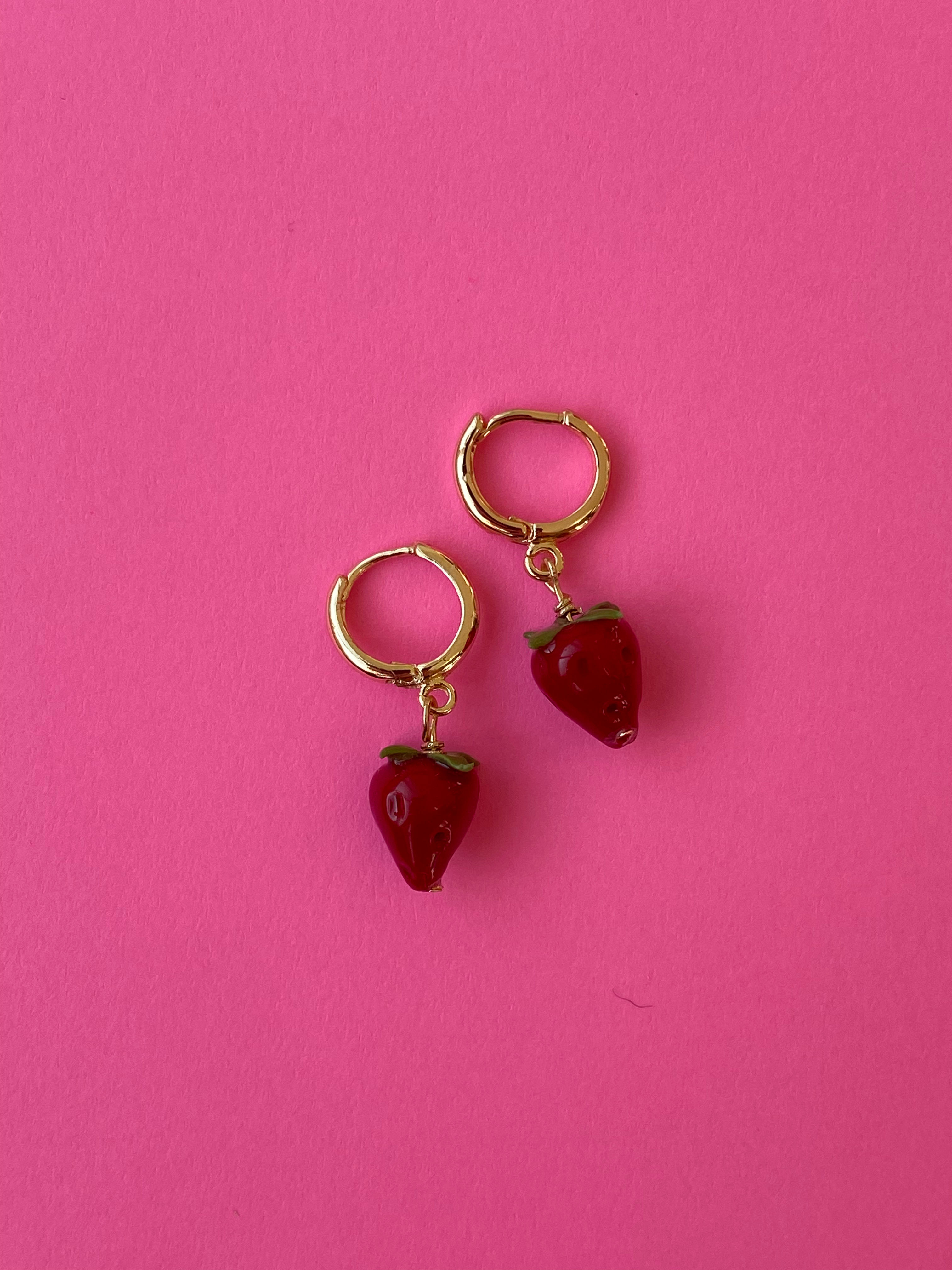 Strawberry Huggie Hoops
