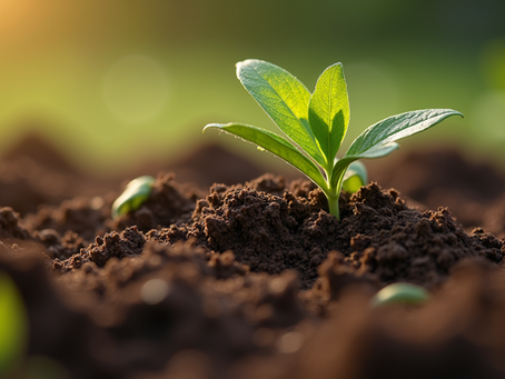 A plant sprouting up out of fertile soil