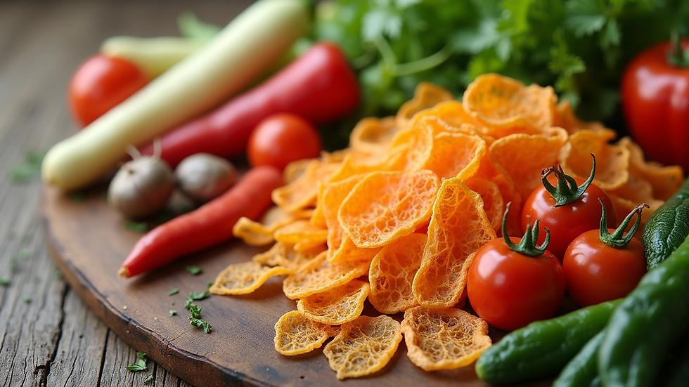 High angle view of assorted dehydrated vegetables