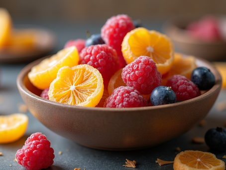 A bowl filled with colorful freeze-dried fruits