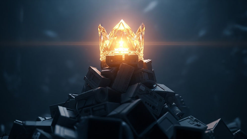 Concept image representing brand strategy and positioning, showing a glowing crown rising above a crowded market.