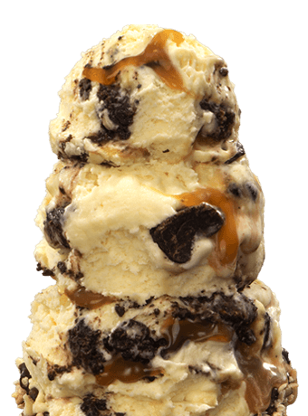 Close-up of Handel’s Monkey Business ice cream — creamy banana base with chocolate swirls.