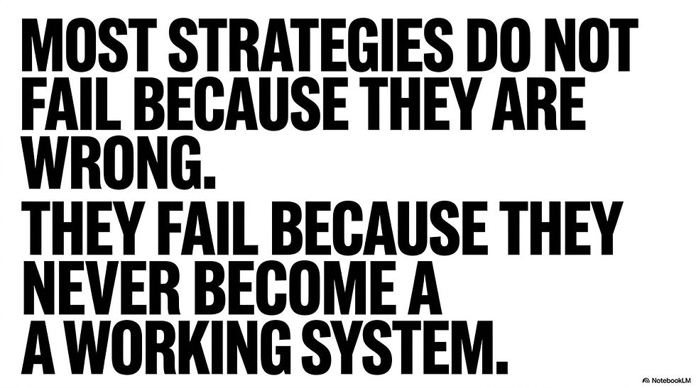 Bold statement explaining that most strategies fail because they never become a working system.