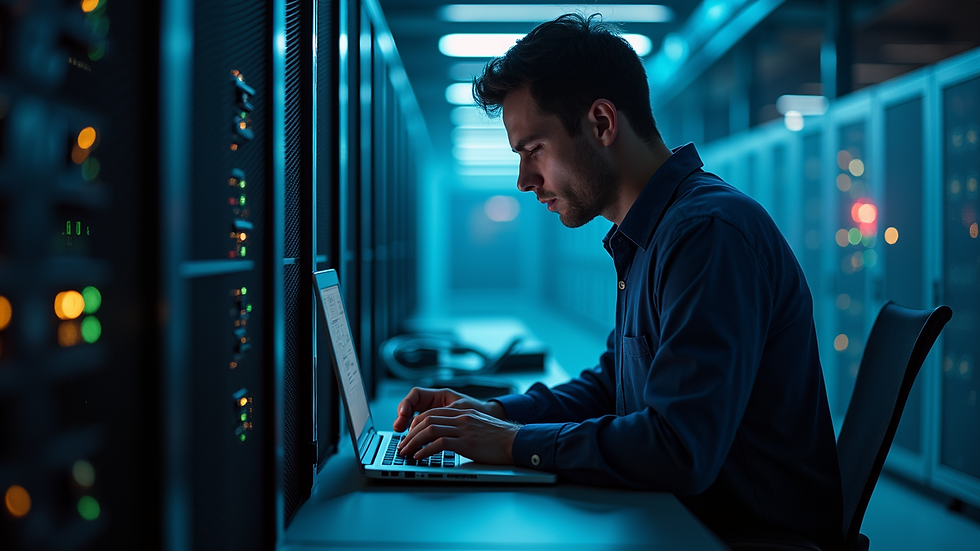 Close-up view of a technician working on a computer server