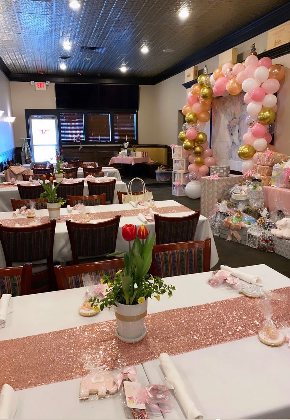 Party room decorated for shower