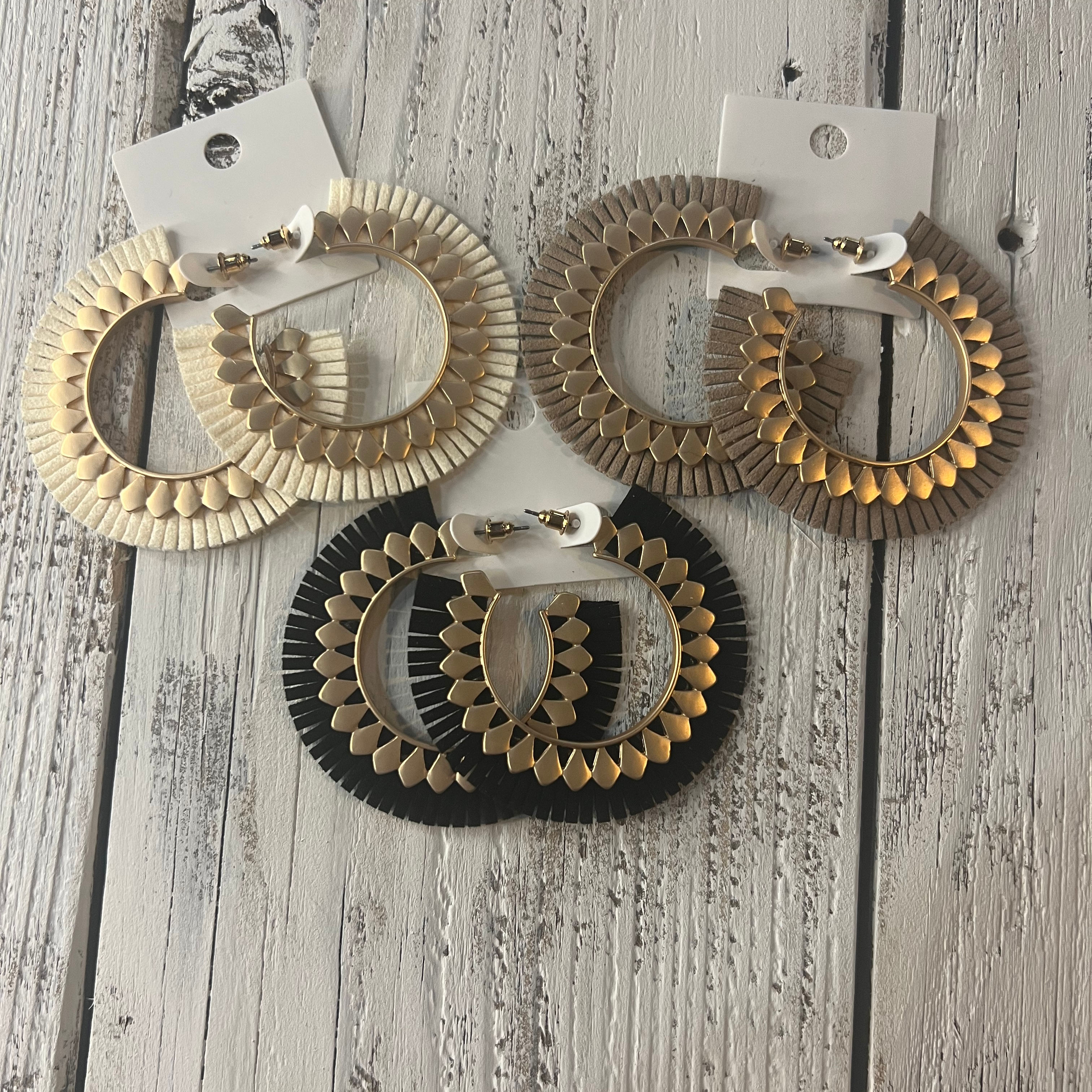 Suede Fringe Metal Hoop Earrings