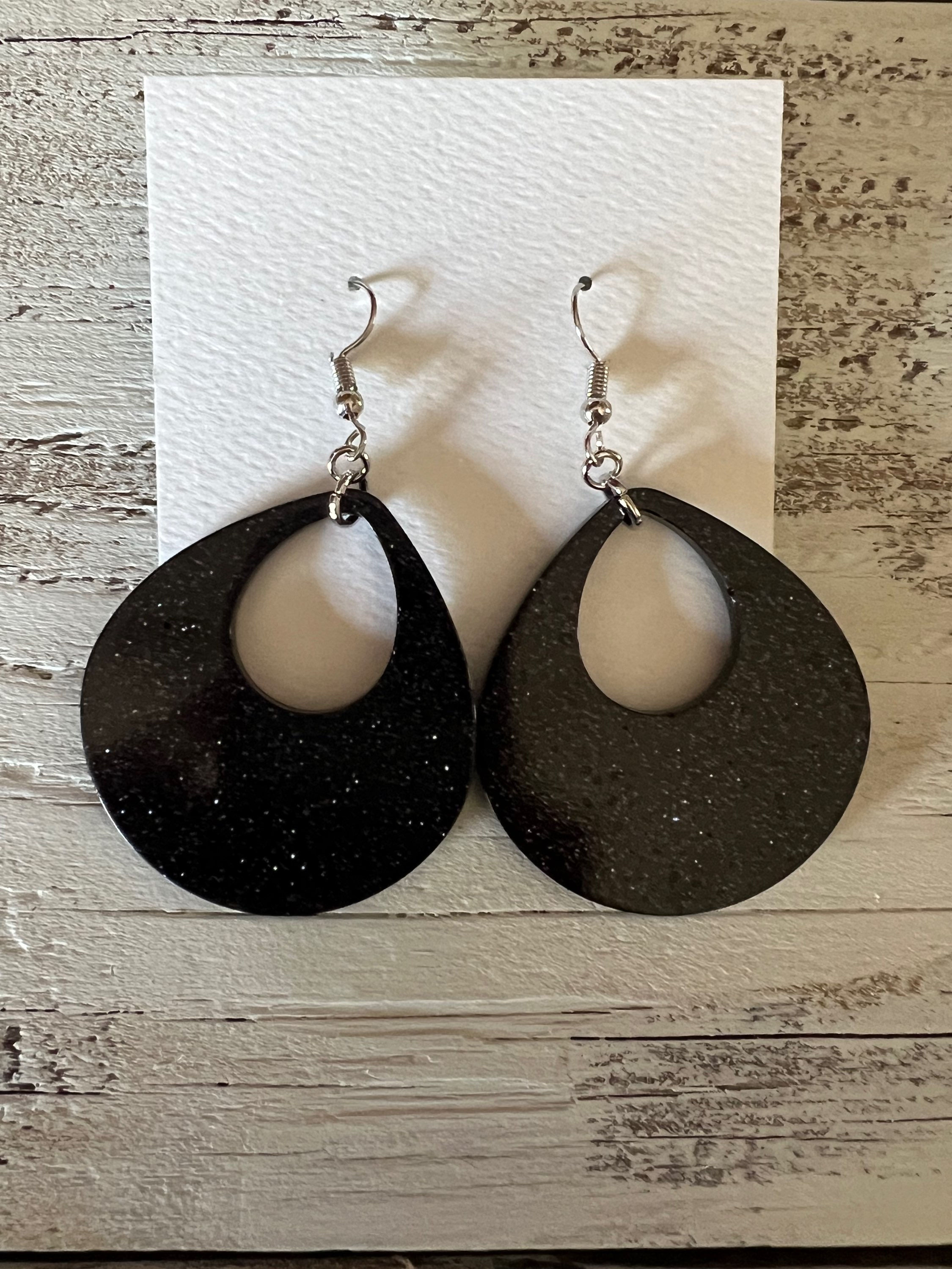 Black Chunky Teardrop Hoops