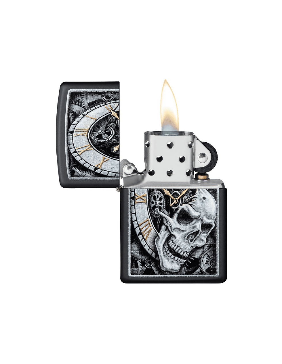 Thumbnail: Zippo Skull Clock Aansteker Zwart