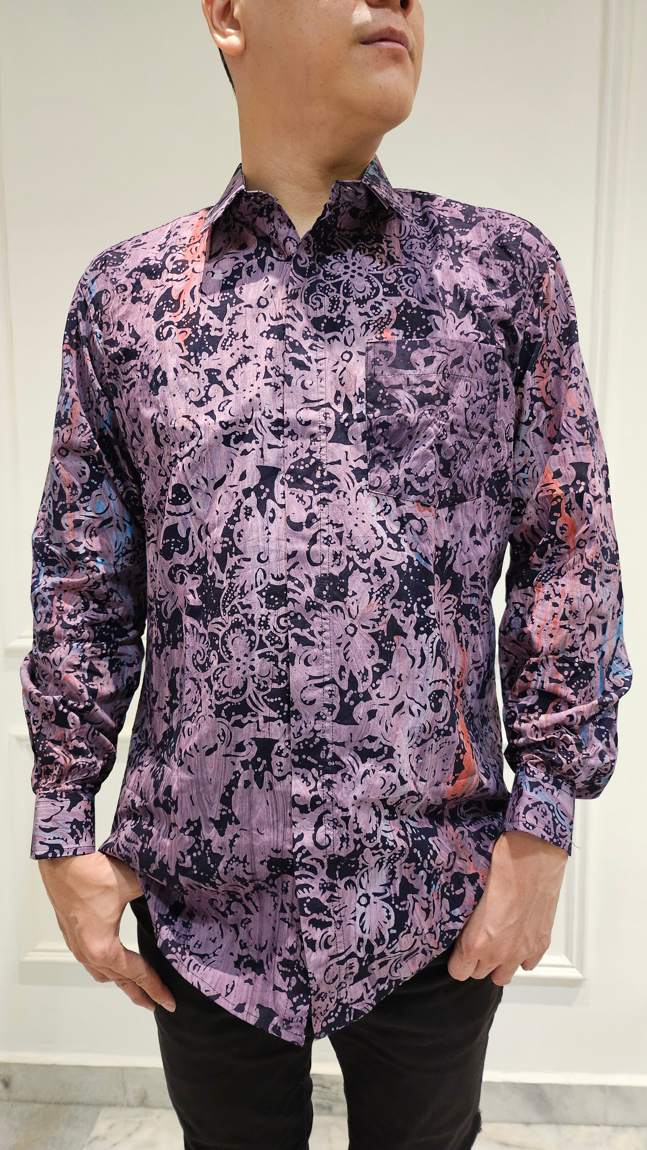 Handmade Batik Men’s Long Sleeve Shirt -L005 | BatikBar Malaysia
