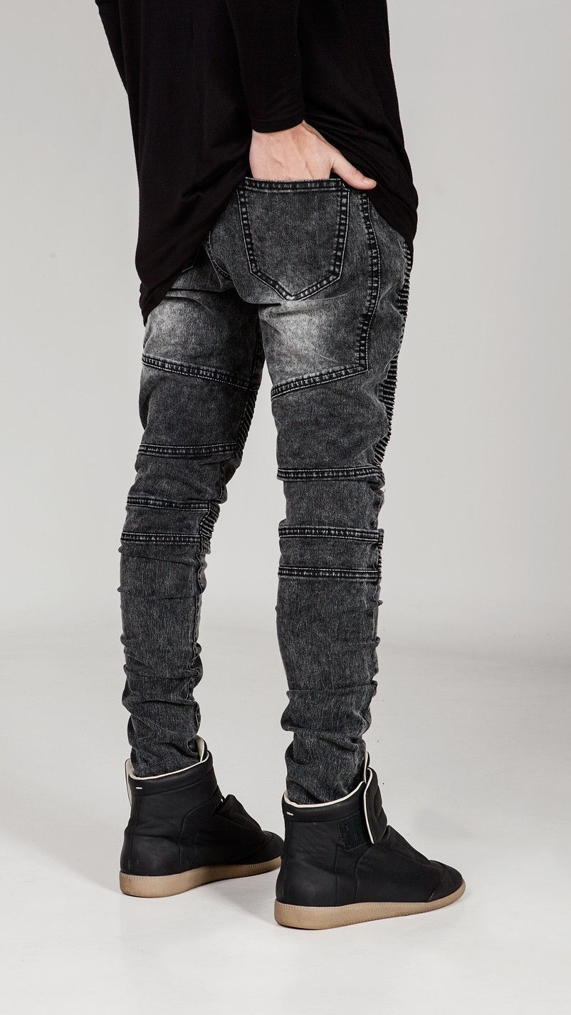 Thumbnail: Street BIKER JEANS slim elastic foot draping motorcycle jeans