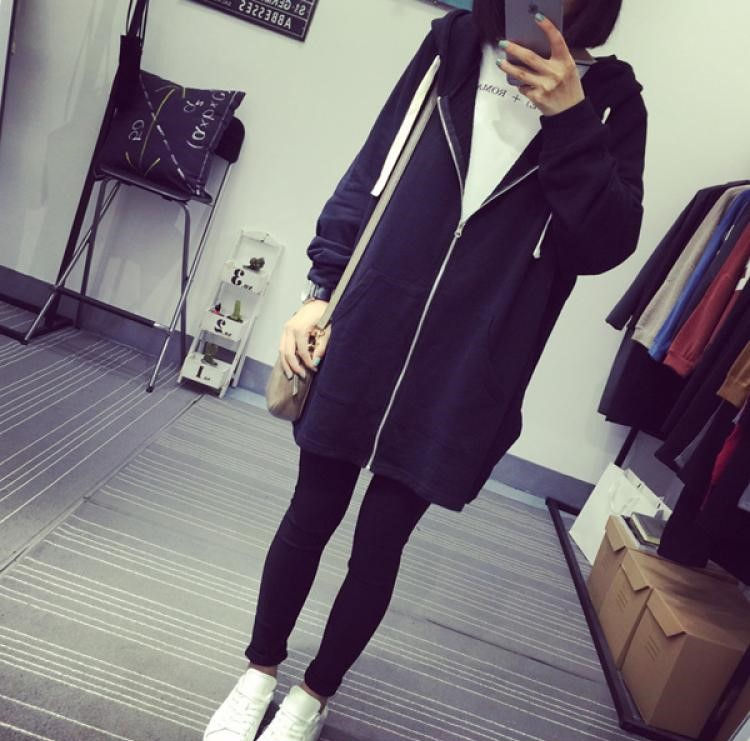 Thumbnail: New long hooded long sleeve dress in a relaxed casual zippered Cardigan jacket