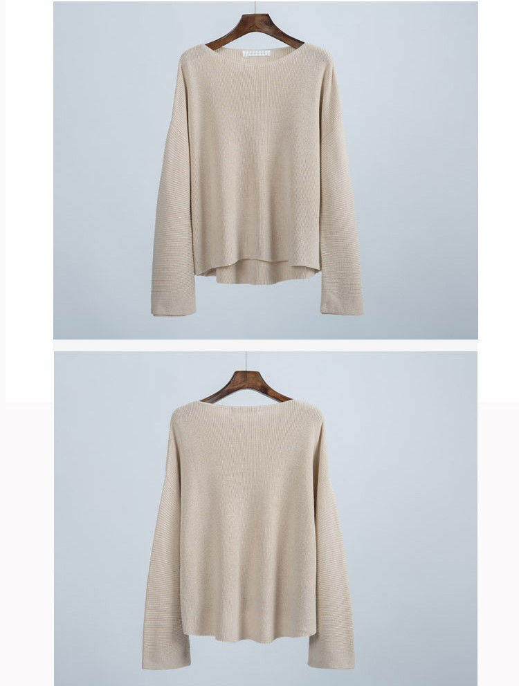 Thumbnail: Loose knit shirt women's long sleeve boat neck sweater knitted sweater women