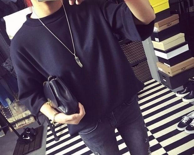 Thumbnail: Korean version sleeve t-shirt schoolgirls easy slimming high collar primer shirt