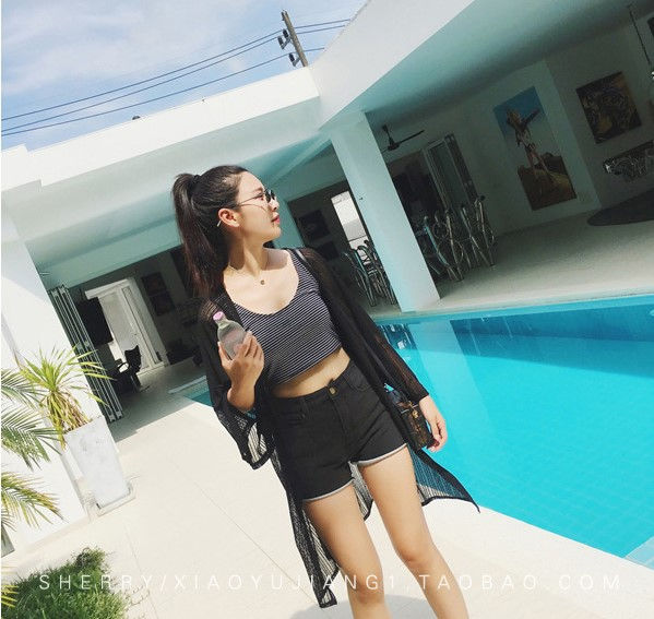 Thumbnail: Korea trends in solid-colored chiffon long beach Sun dress women's clothing