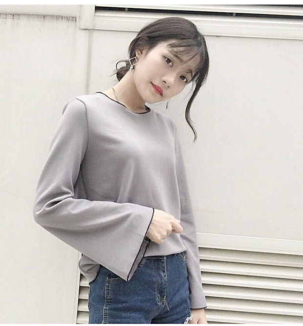 Thumbnail: Sleeve sweater color package Korean girlfriends College wind load base t shirt