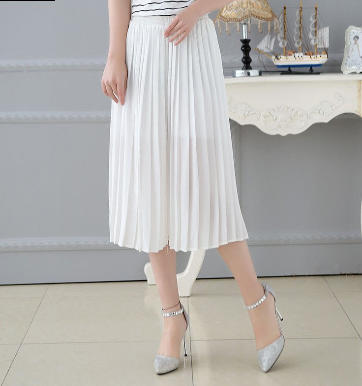 Thumbnail: High waist wide thin chiffon women cropped trousers size arches straight pants
