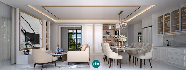 ออกแบบตกแต่งภายใน ห้องนั่งเล่น ห้องรับประทานอาหาร บ้านบุราสิริ ปัญญาอินทรา