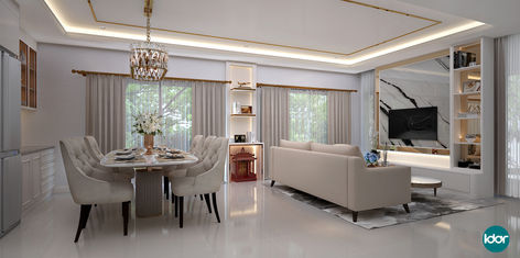 ออกแบบตกแต่งภายใน ห้องนั่งเล่น ห้องรับประทานอาหาร บ้านบุราสิริ ปัญญาอินทรา