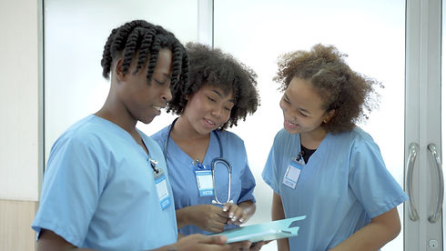 Group of American - African ethnicity medical student or intern doctor in general hospital