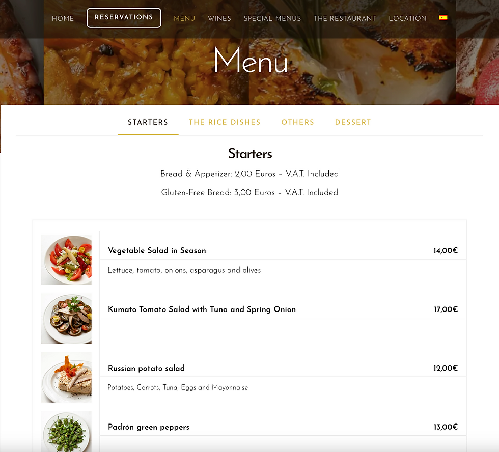 El menu de un restaurante llamado La Barraca en Madrid donde se ven los platos fotografiados por Puchero Estudio