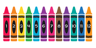 Twelve crayons numbered 1-12