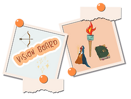 Illustration of a vision board with various images and notes