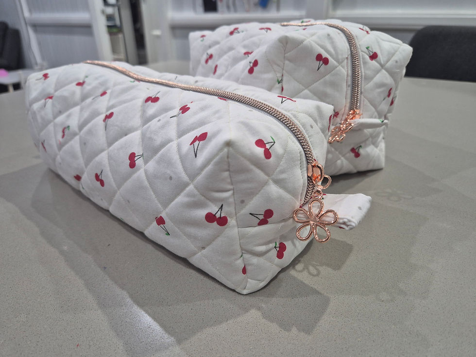 White and Cherry Quilted Boxy Bags