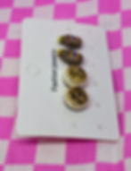 stud earrings of poppy seed bagels with yoo-hoo chocolate milk bottles