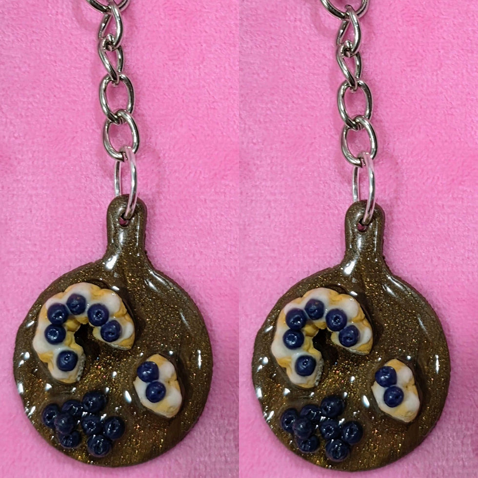 Mini blueberry bundt cake keychain, realistic dessert charm