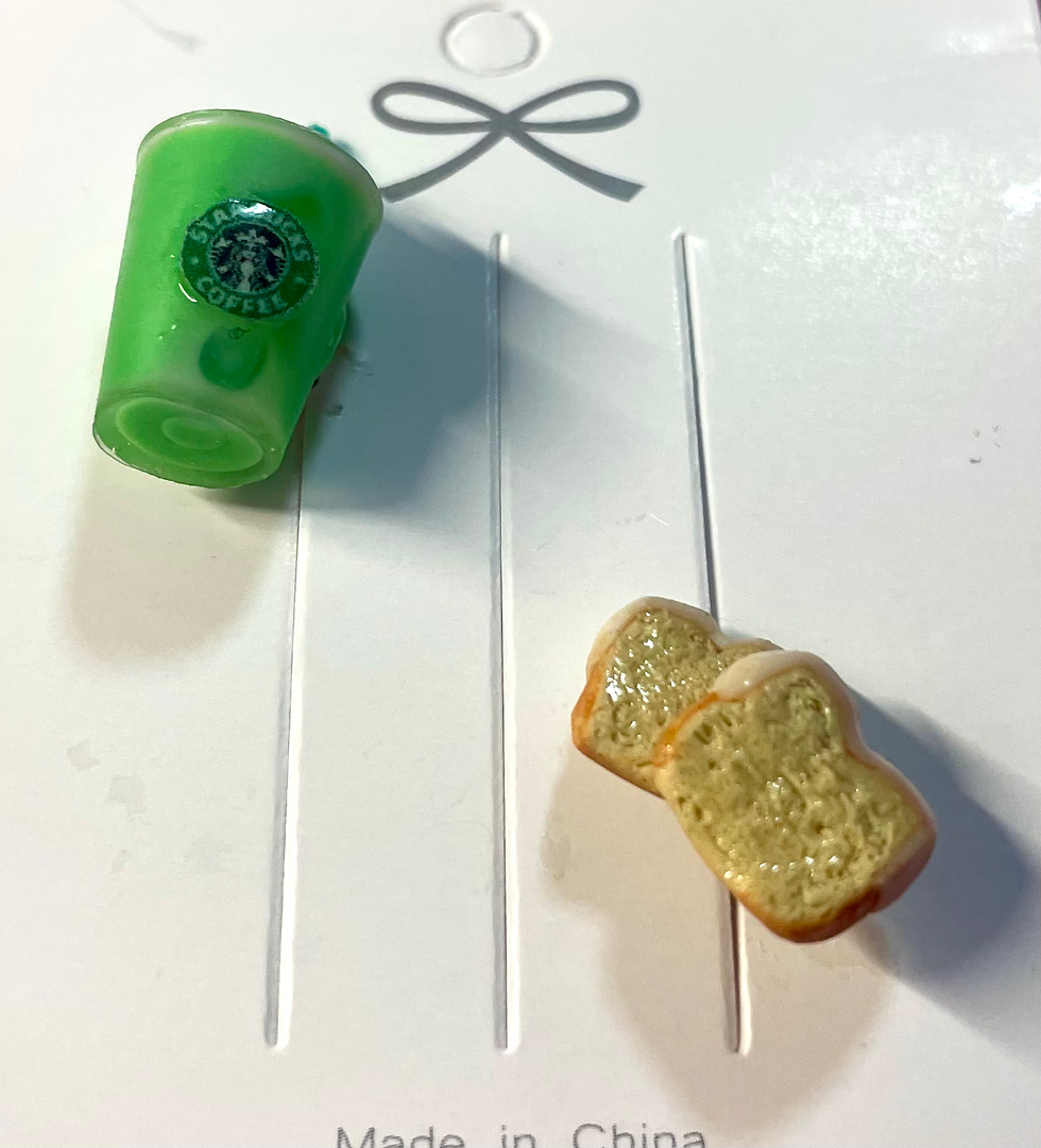 pins of starbucks matcha drink with whipped cream and ice and lemon loaf pastries