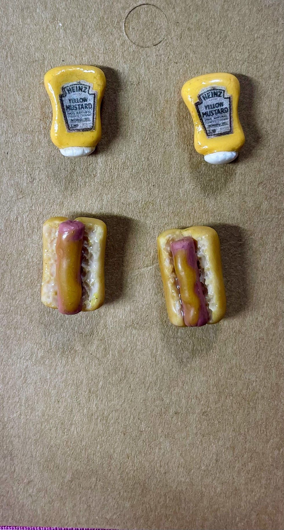 stud earrings of heinz mustard bottles and hotdogs with mustard