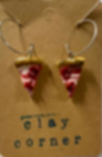 dangle earrings of pizza slices with pepperoni cheese and tomato sauce