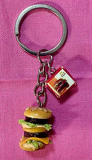 keychain of mcdonalds big mac burger with sesame seeds bun and big mac burger box
