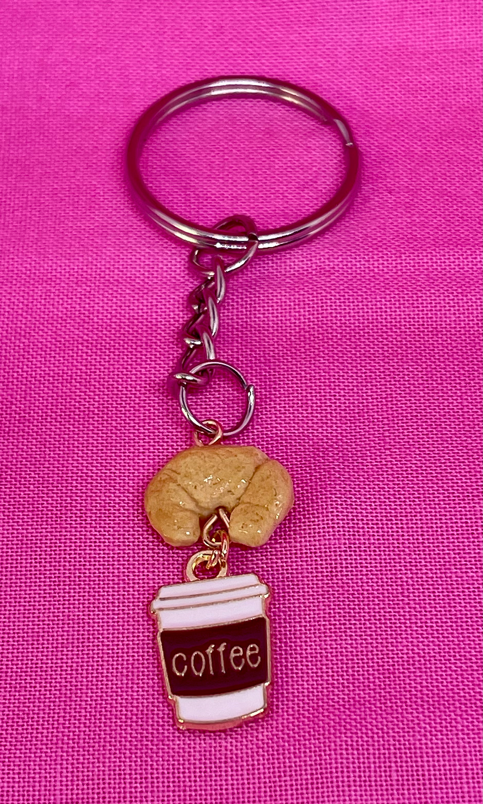 Thumbnail: Realistic Coffee and Croissant Food Keychain for a key accessory
