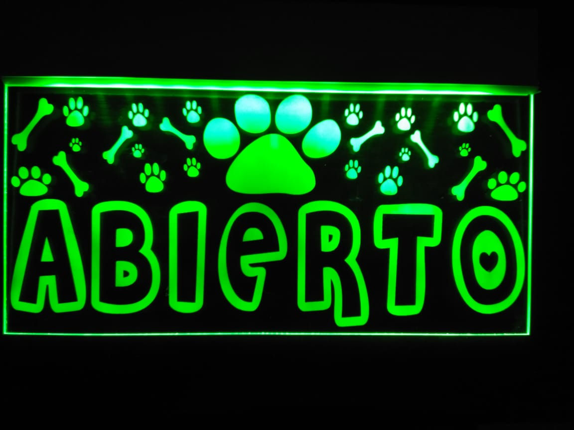 LETRERO LUMINOSO ABIERTO VETERINARIA 30X20CM