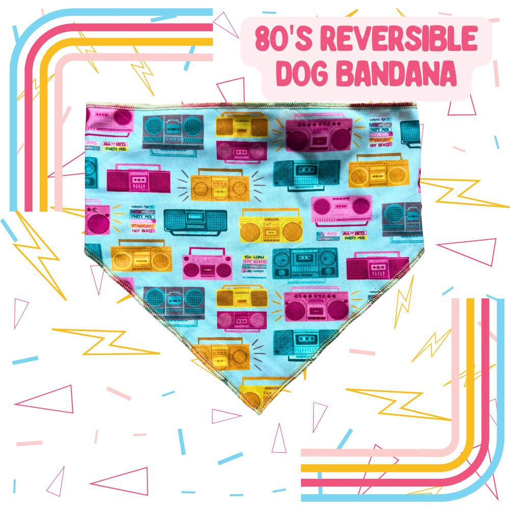 Retro 80's REVERSIBLE Scrunchie Neck Dog Bandana All Sizes 1980's