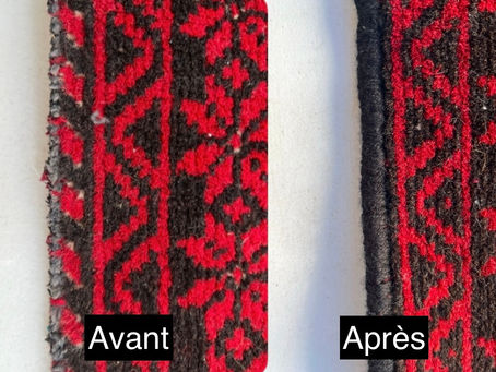 Réparation d'une bordure d'un tapis traditionnel ancien d'origine Afghanistan