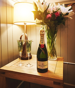 bottle of champagne and flowers Walking and hiking base Shropshire Hills