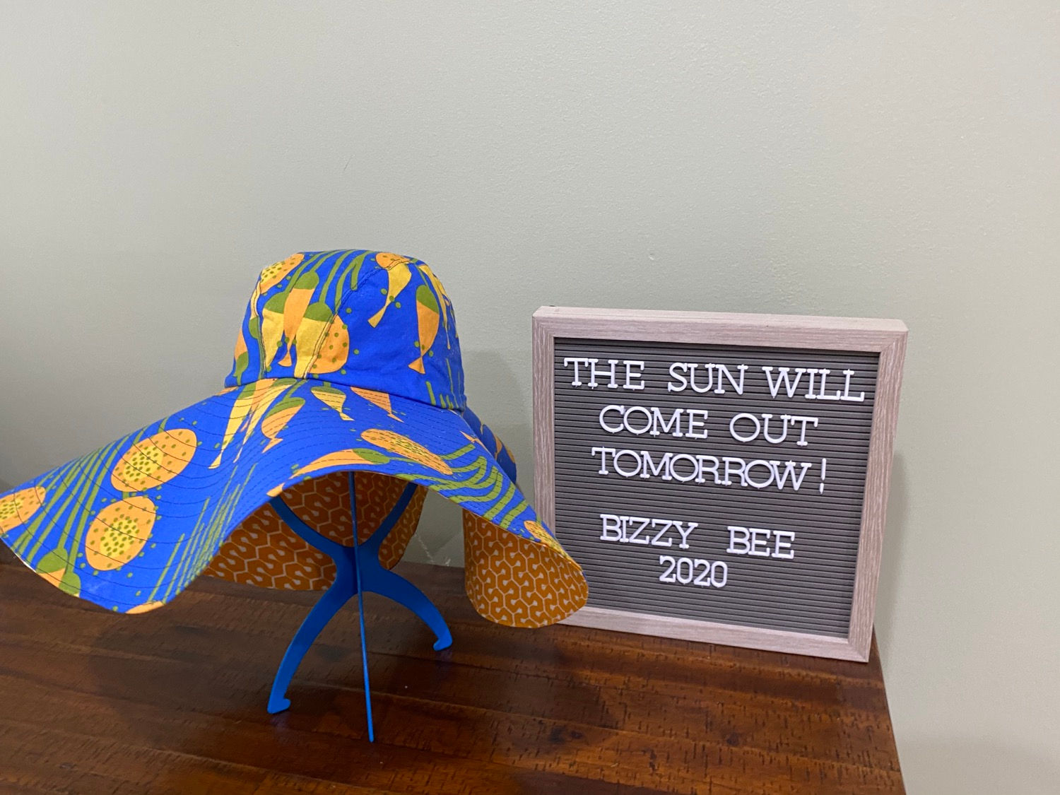 Yellow and Blue Large Floral 7" Brim Reversible Sun Hat