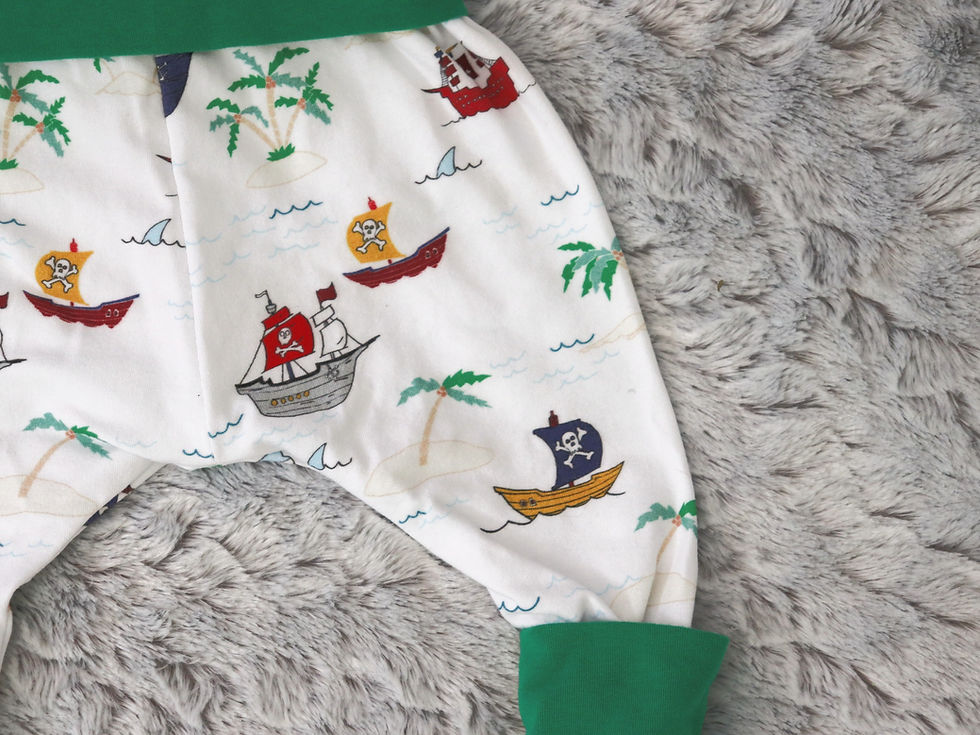 Thumbnail: Tropical Pirate Ship Growing Baby Pants, Cloth Diaper Friendly Pants