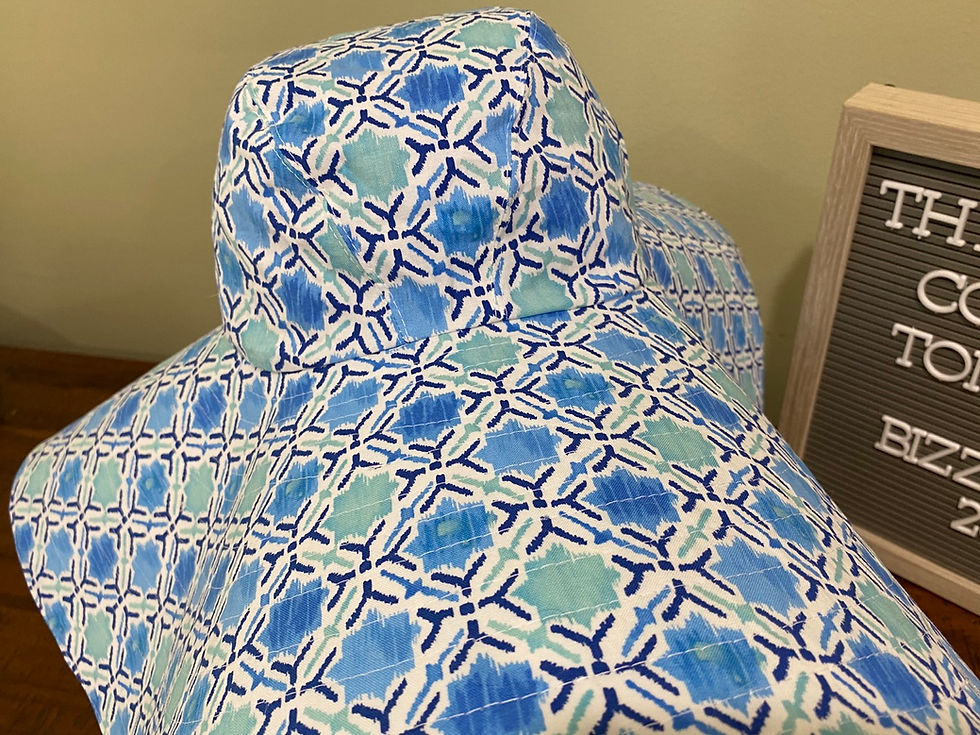 Thumbnail: Blue, White, and Seafoam 7" Brim Reversible Sun Hat