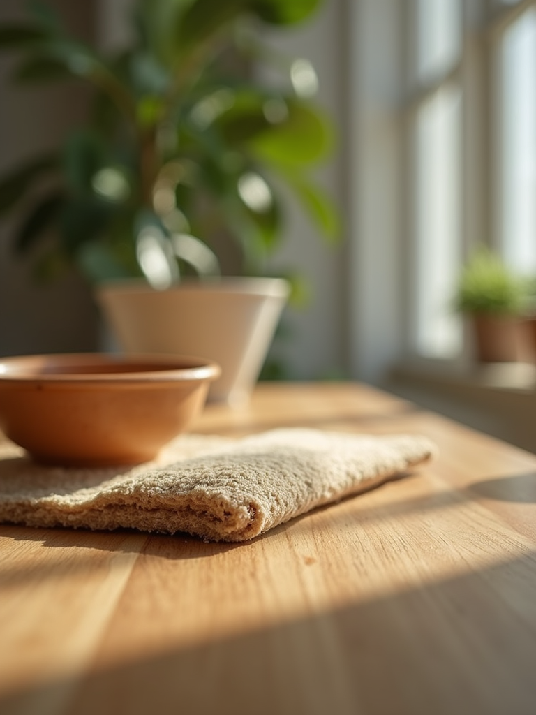 Organic cleaning supplies arranged neatly on a wooden tabletop.