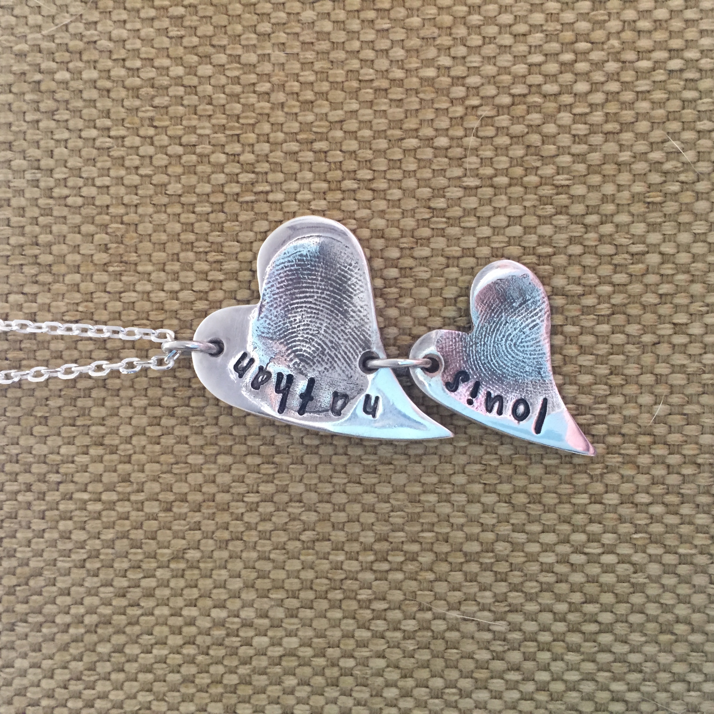 Silver Fingerprint Heart Cascade