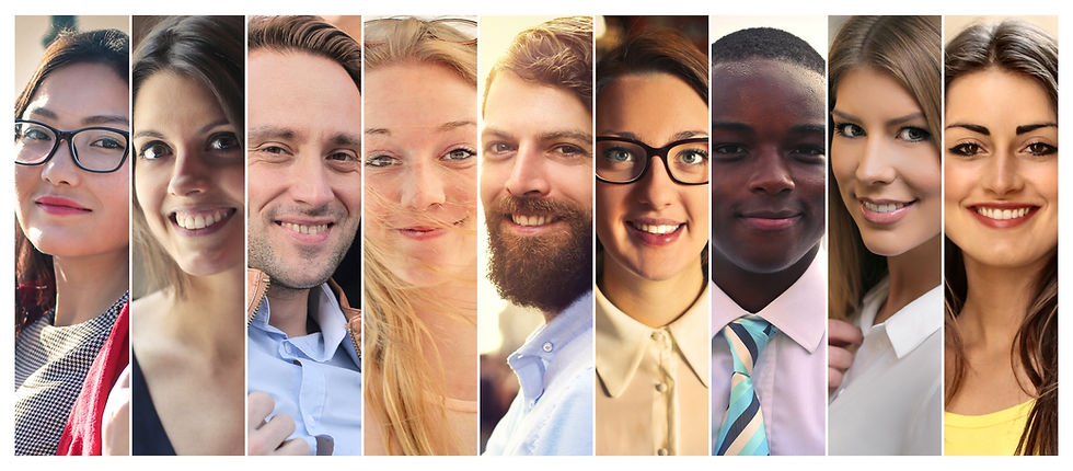 A collection of nine diverse types of people
